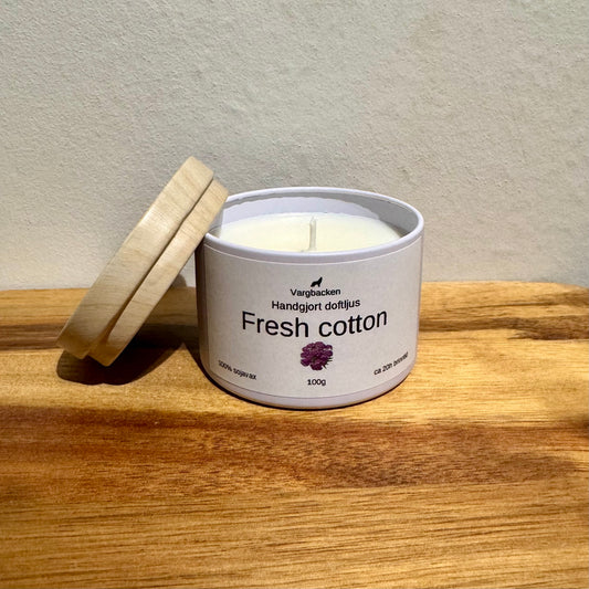 Handgjort doftljus fresh cotton sojavax 100g - Fräsch doft nytvättat linne - Naturligt veganskt ljus - Made in Sweden