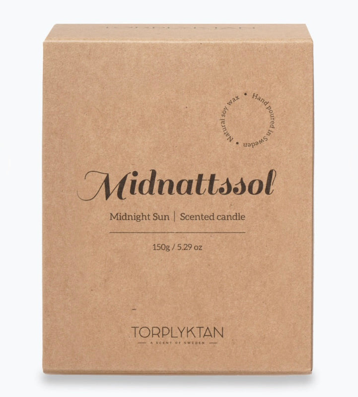 Doftljus Midnattssol 150g i glas med trälock kartong bild