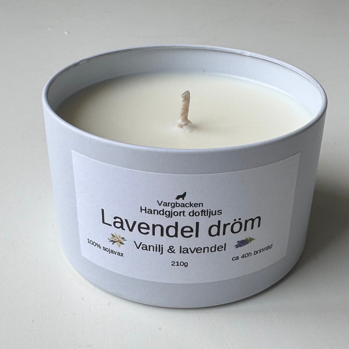 Handgjortt doftljus Lavendel dröm sojavax 210g - mild vanilj & lavendel - Naturligt veganskt ljus - Made in Sweden