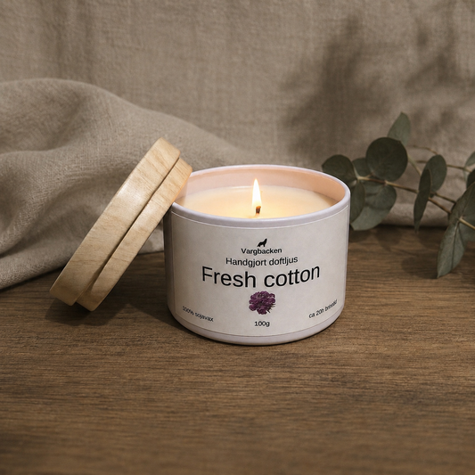Handgjort doftljus fresh cotton sojavax 100g - Fräsch doft nytvättat linne - Naturligt veganskt present