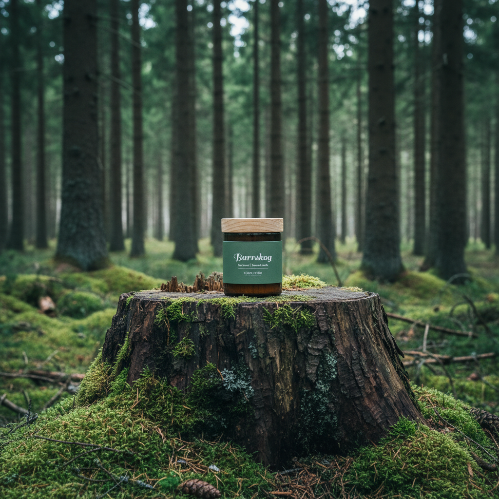 Doftljus Barrskog på stubbe i granskog
