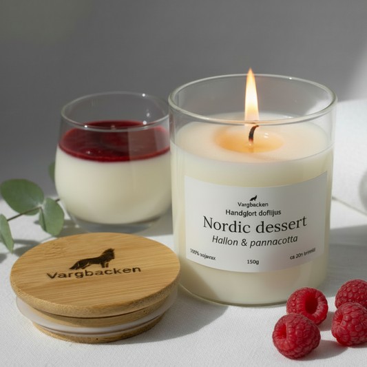Doftljus Nordic Dessert Hallon & Pannacotta – tänd låga Sojavax billigt 
