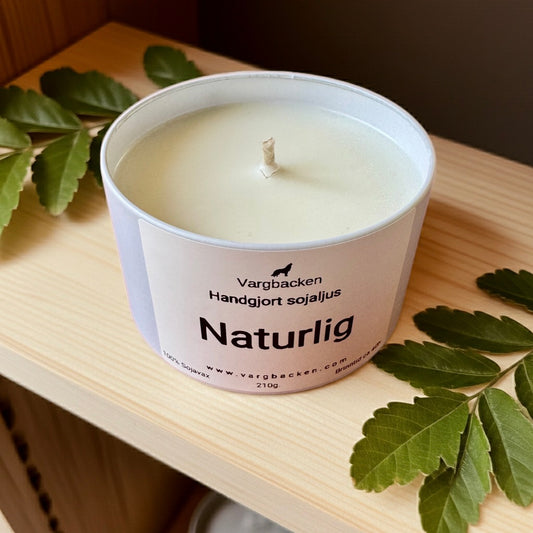 Handgjutet ljus utan doft sojavax 210g - Doftkänsliga naturligt veganskt - Sotfri förbränning glasburk - Tillverkat i Örebro
